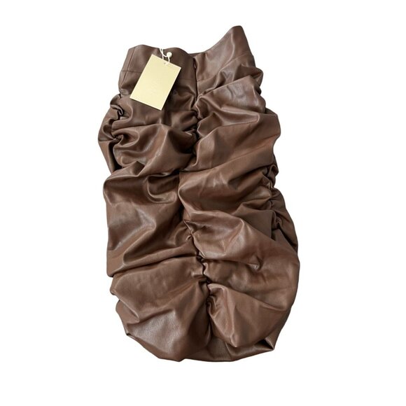 Meshki Ruched Bodycon Naomi Mini Skirt Size XS Chocolate Brown Faux Leather - Picture 6 of 15